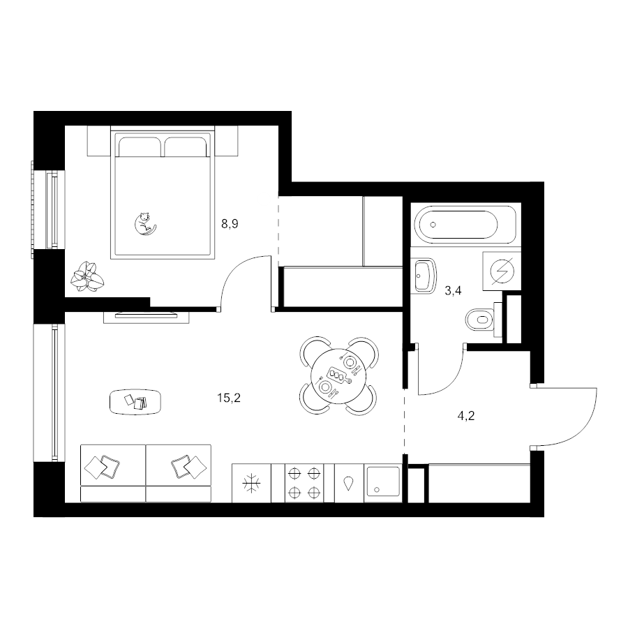 2 ккв (Евро) 34,9 м²