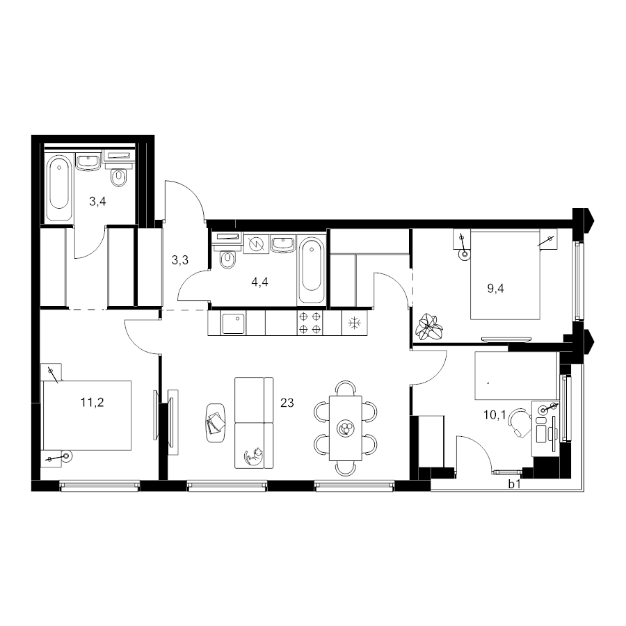 4 ккв (Евро) 72,5 м²