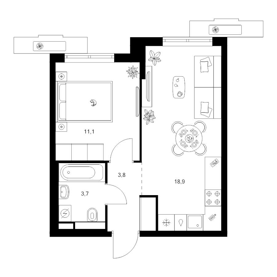 2 ккв (Евро) 37,5 м²