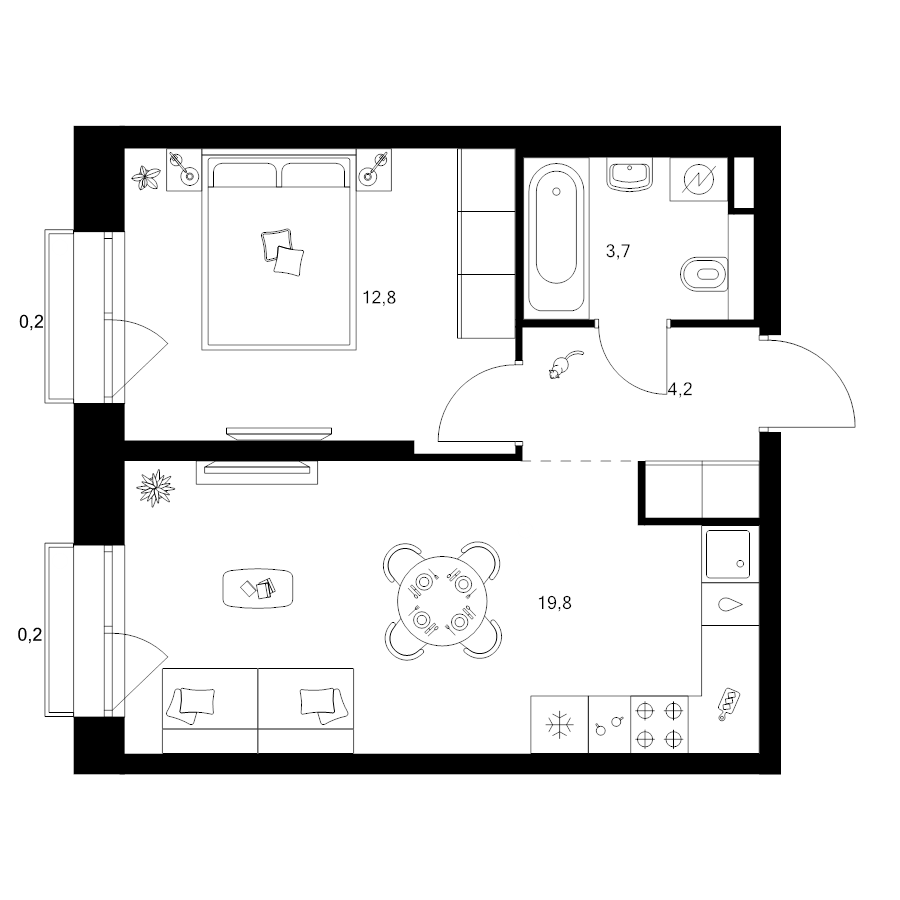 2 ккв (Евро) 40,9 м²