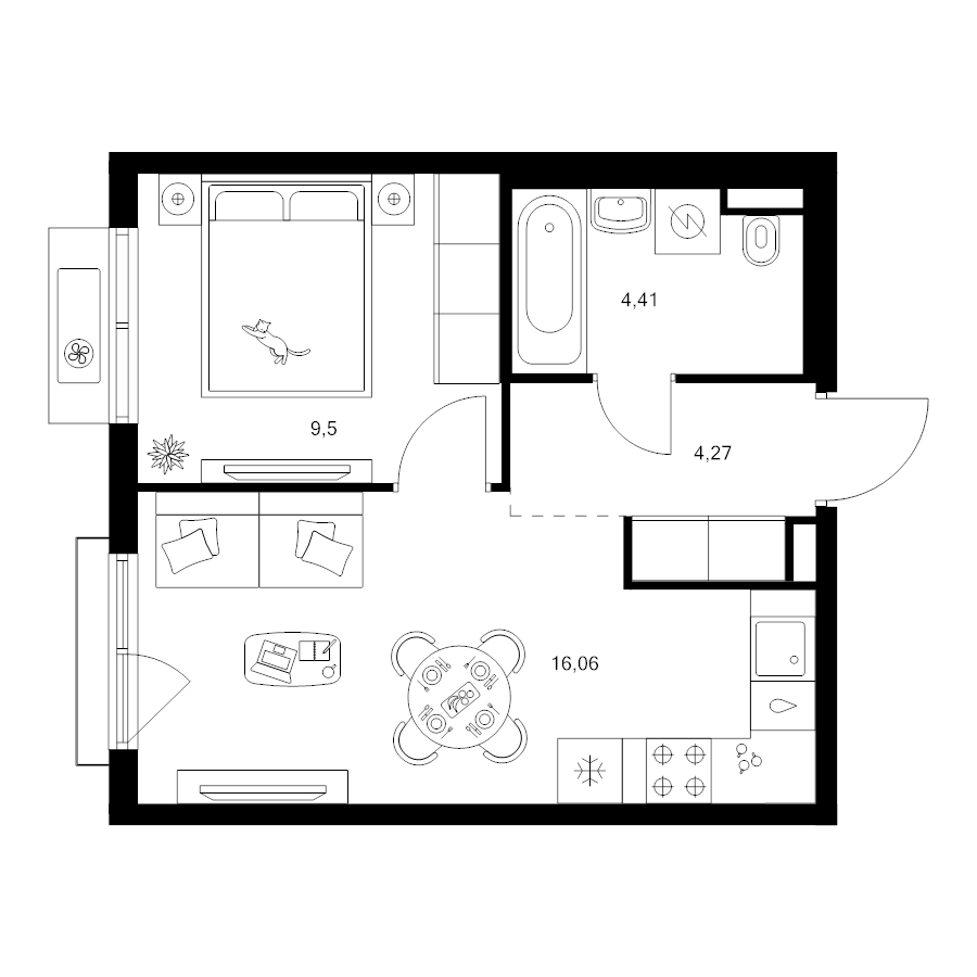 2 ккв (Евро) 34,2 м²