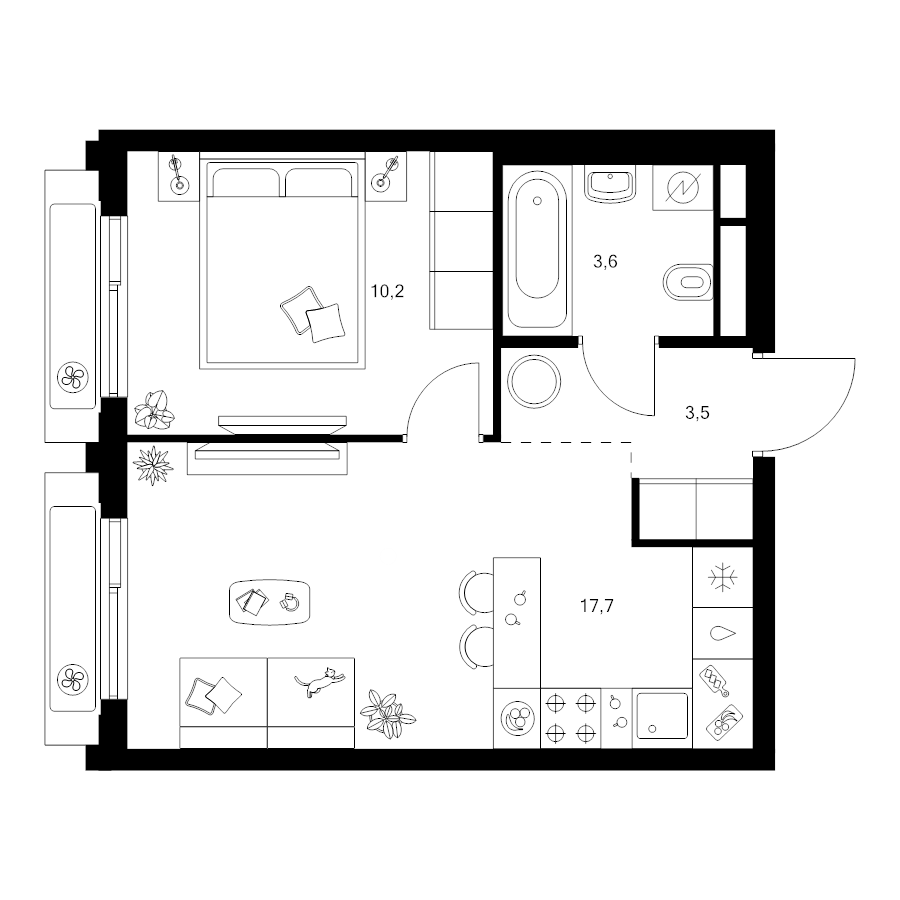 2 ккв (Евро) 35 м²