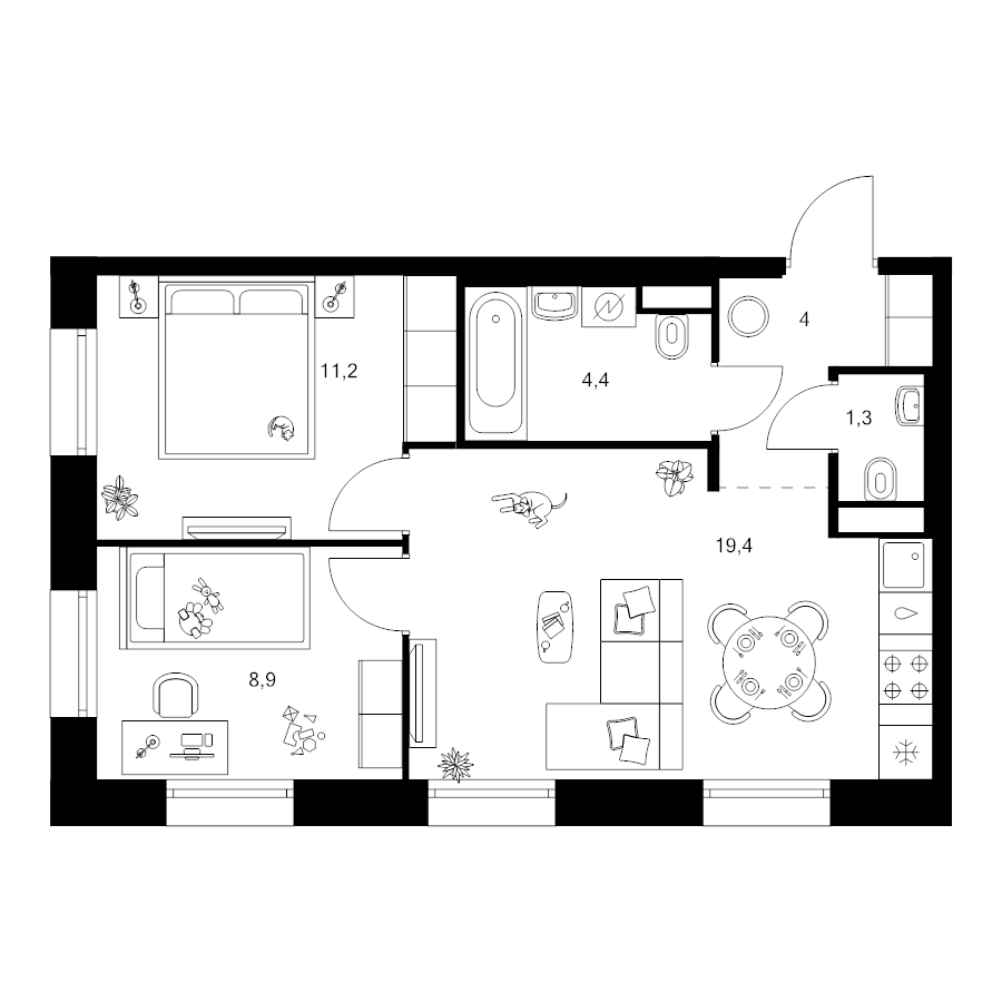 3 ккв (Евро) 48,9 м²