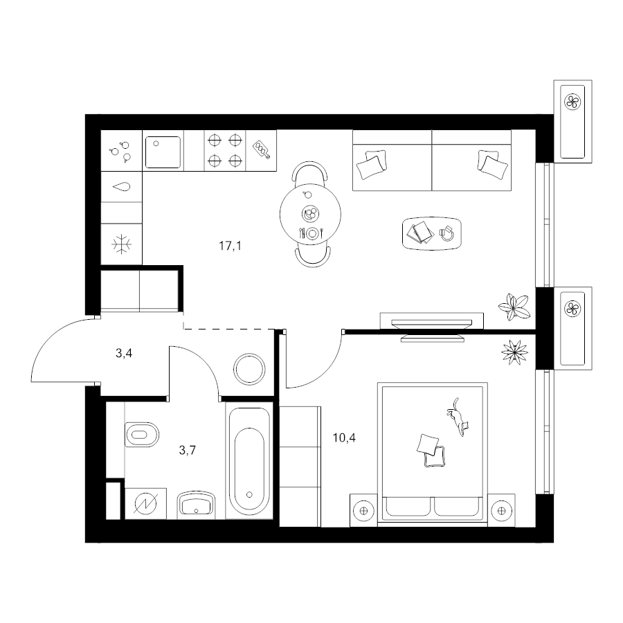 2 ккв (Евро) 34,6 м²
