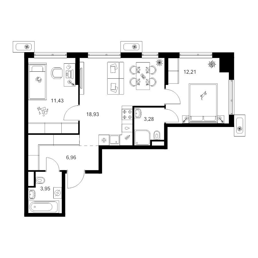 3 ккв (Евро) 56,8 м²