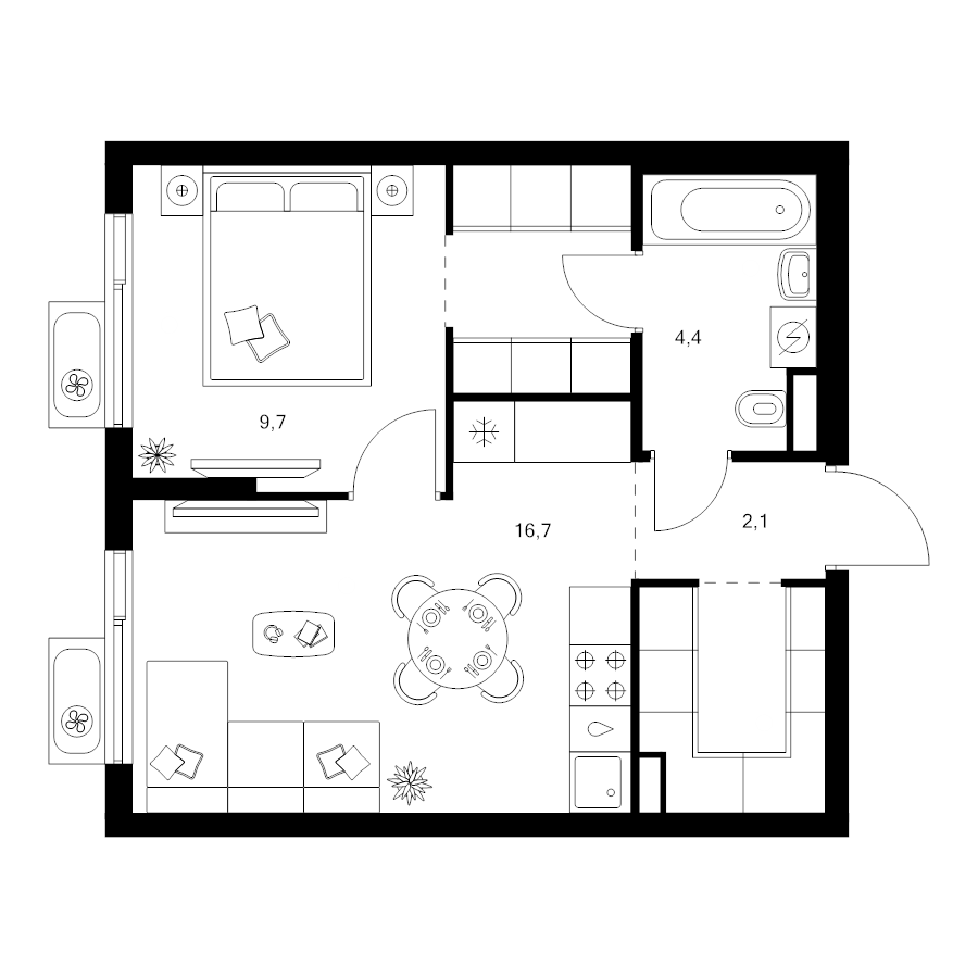 2 ккв (Евро) 41 м²