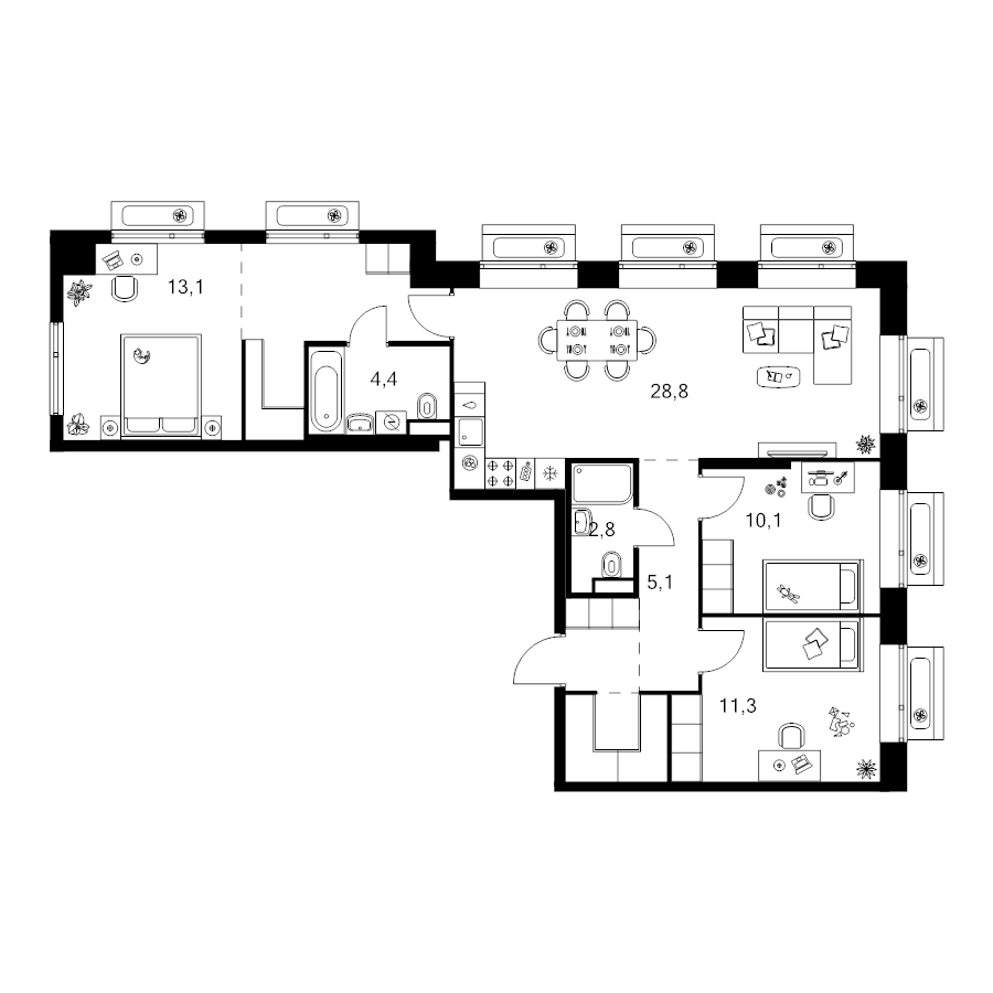4 ккв (Евро) 90,7 м²