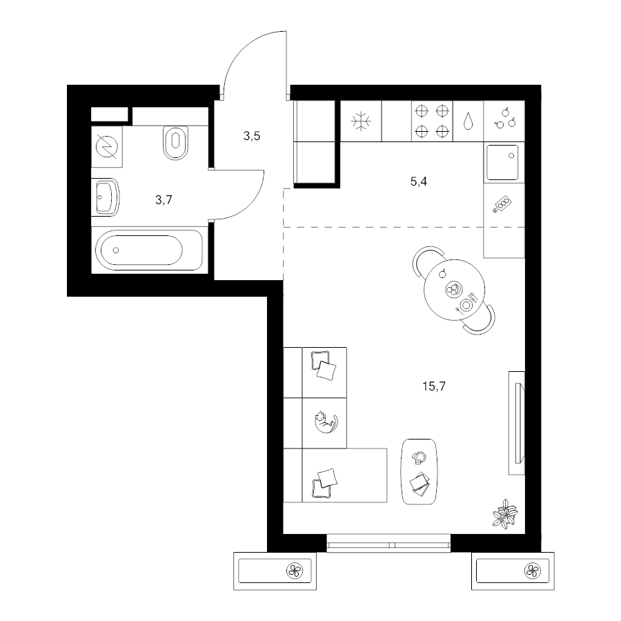 Студия 28,3 м²