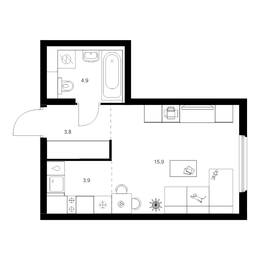 Студия 28,5 м²