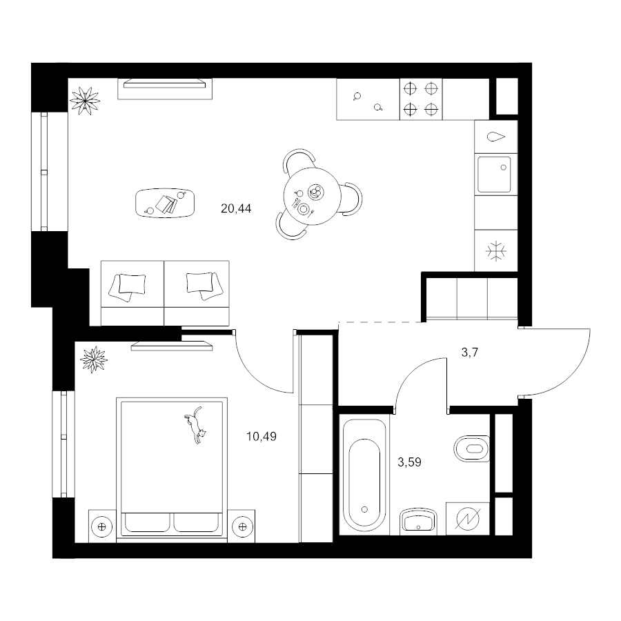 2 ккв (Евро) 38,2 м²