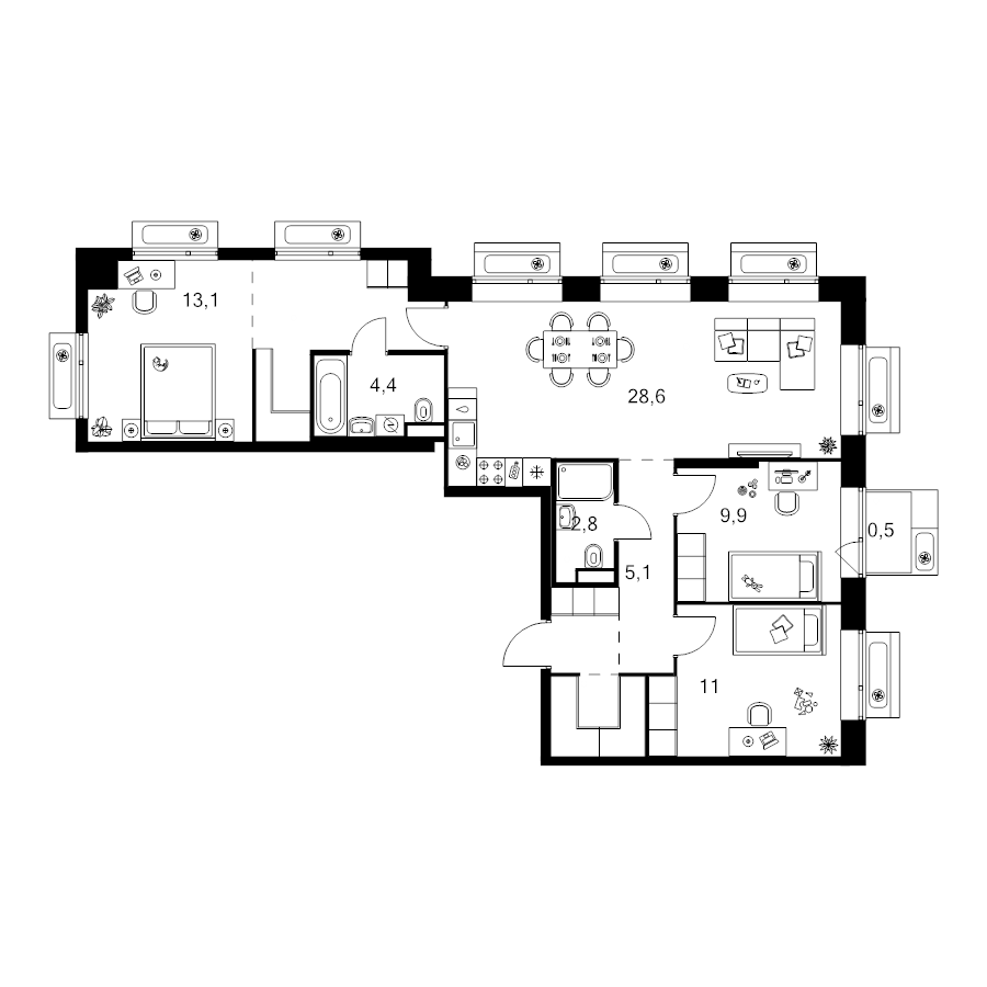 4 ккв (Евро) 90,4 м²