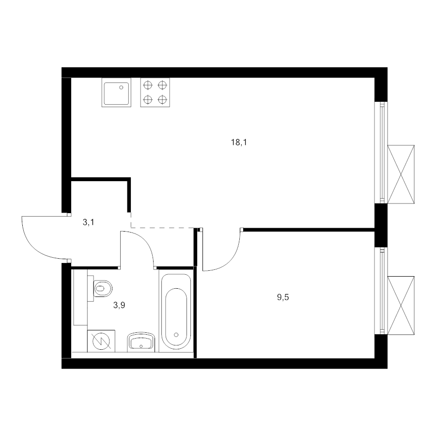 2 ккв (Евро) 33,5 м²