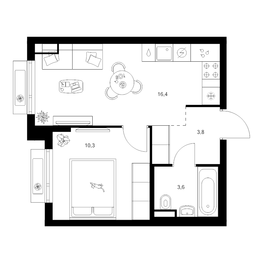 2 ккв (Евро) 34,1 м²