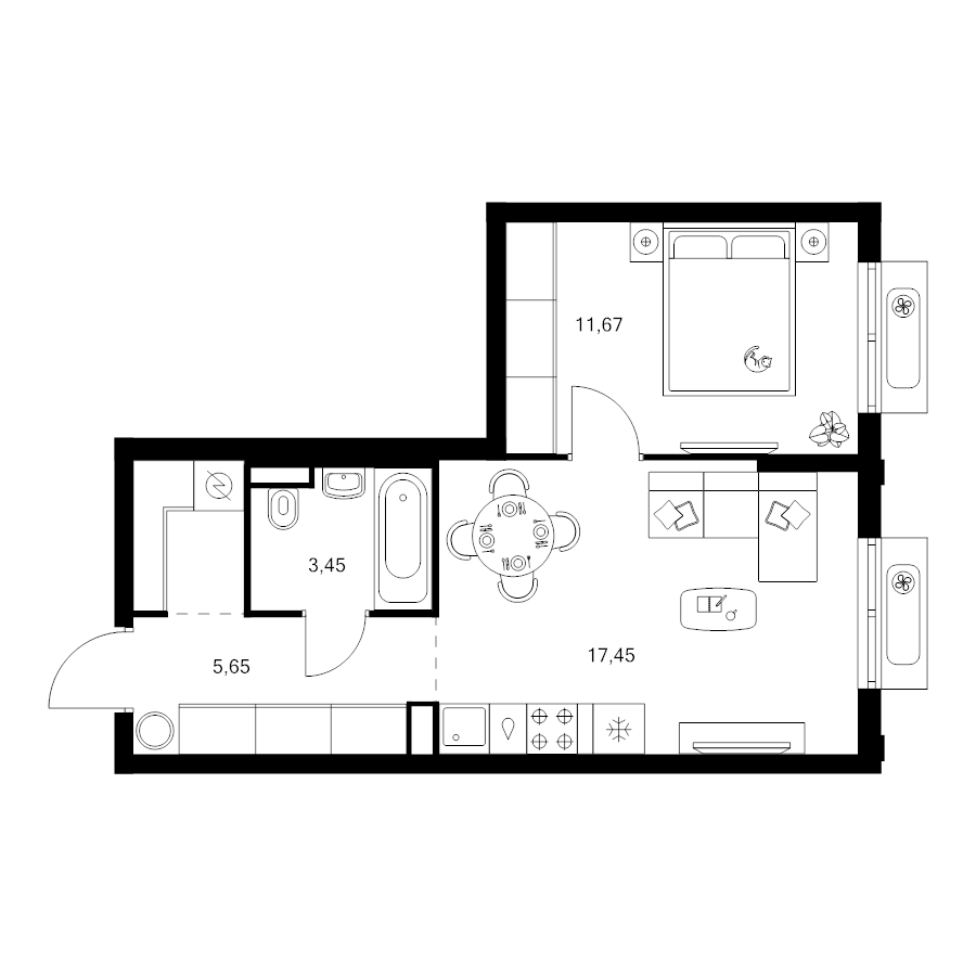 2 ккв (Евро) 40,7 м²