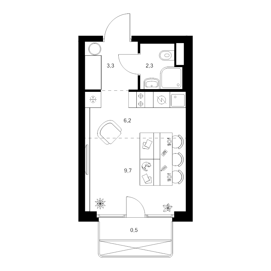 Студия 22 м²