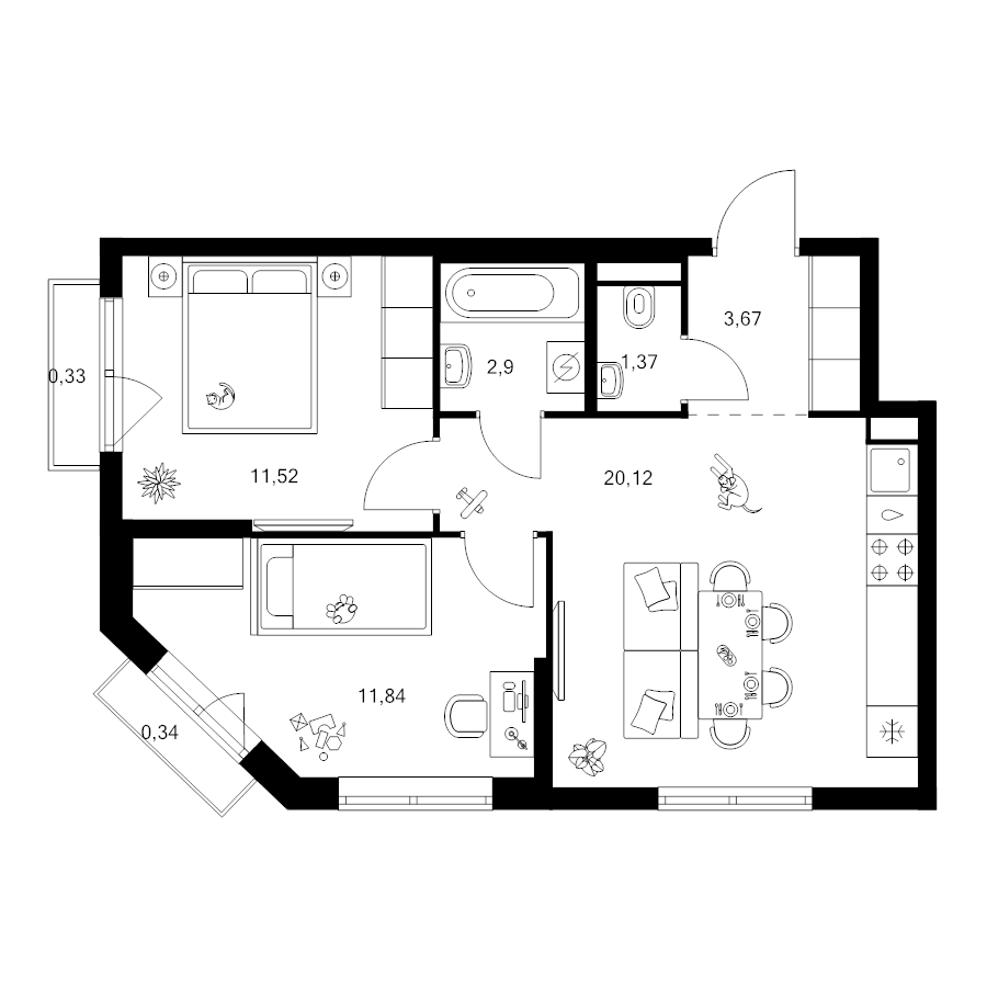 3 ккв (Евро) 52,1 м²