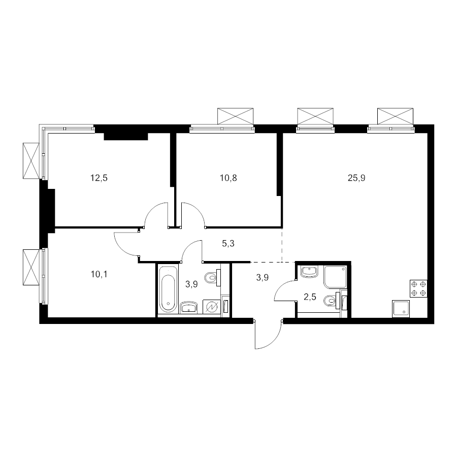 4 ккв (Евро) 74,4 м²