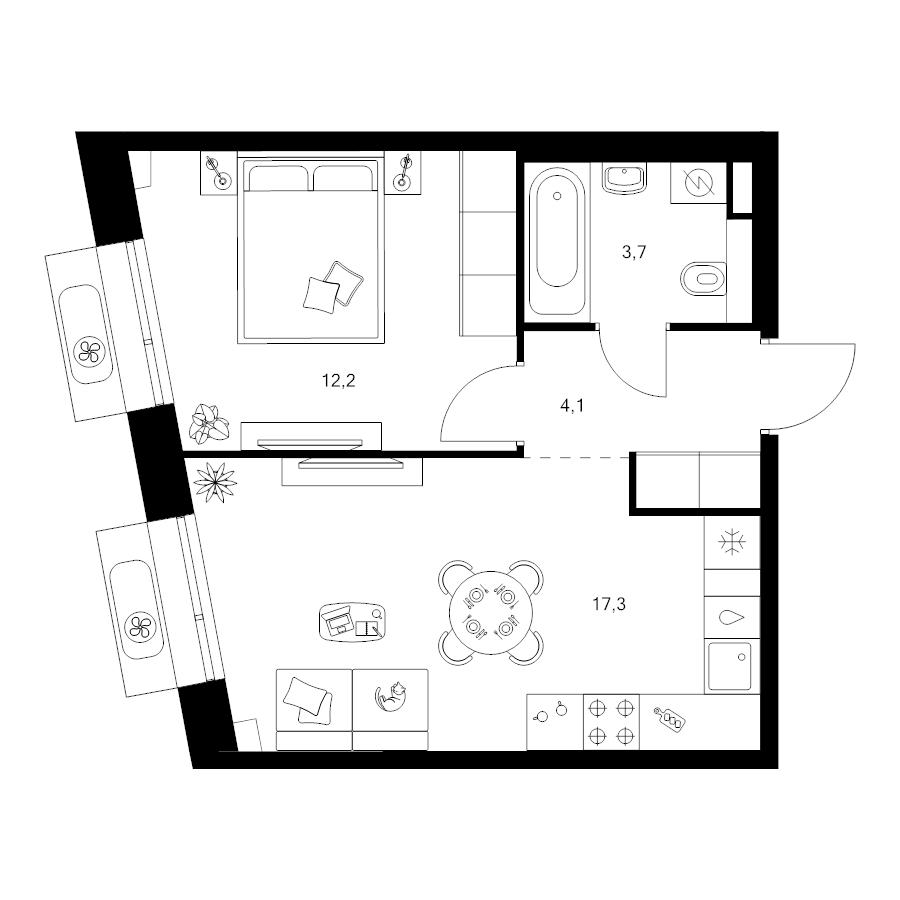 2 ккв (Евро) 37,3 м²