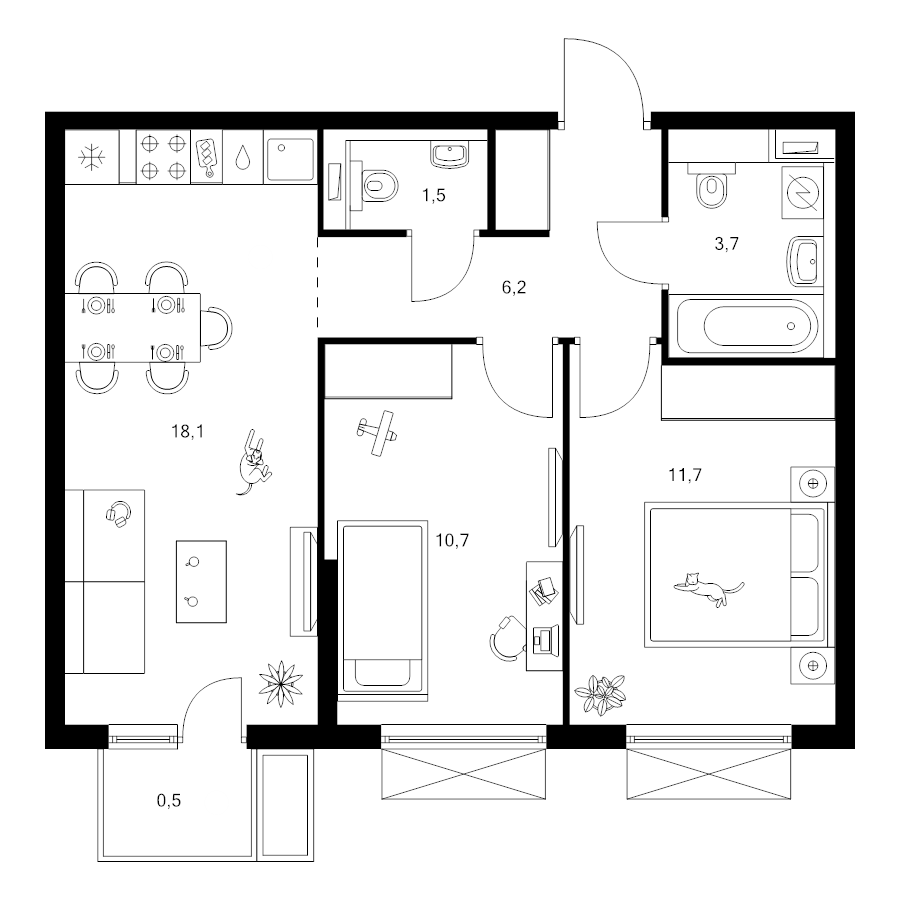 3 ккв (Евро) 52,4 м²