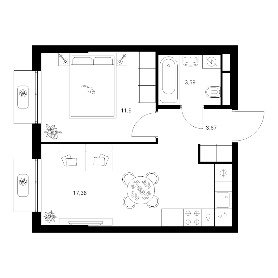 2 ккв (Евро) 36,3 м²