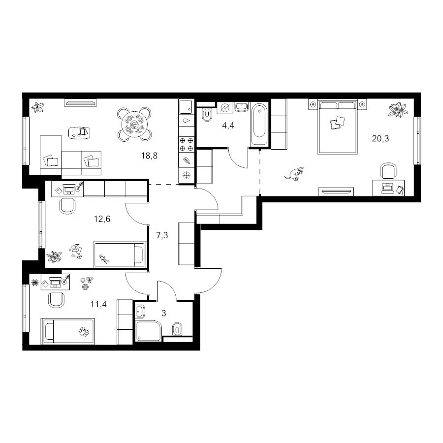 4 ккв (Евро) 84,3 м²