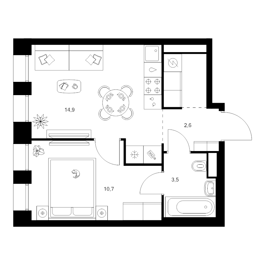 1 ккв 34,1 м²