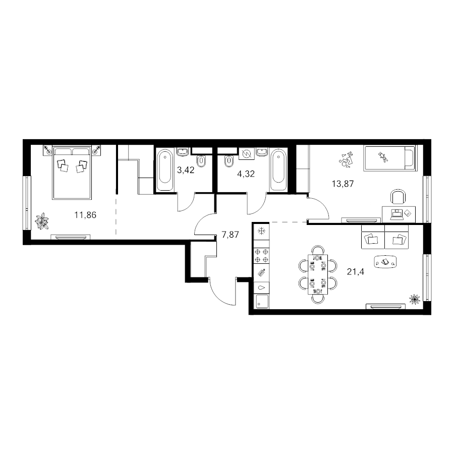 3 ккв (Евро) 71,6 м²