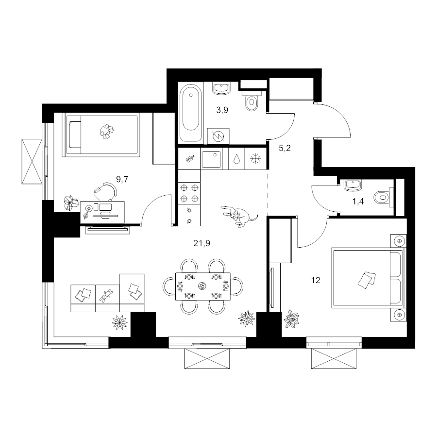 3 ккв (Евро) 54,1 м²