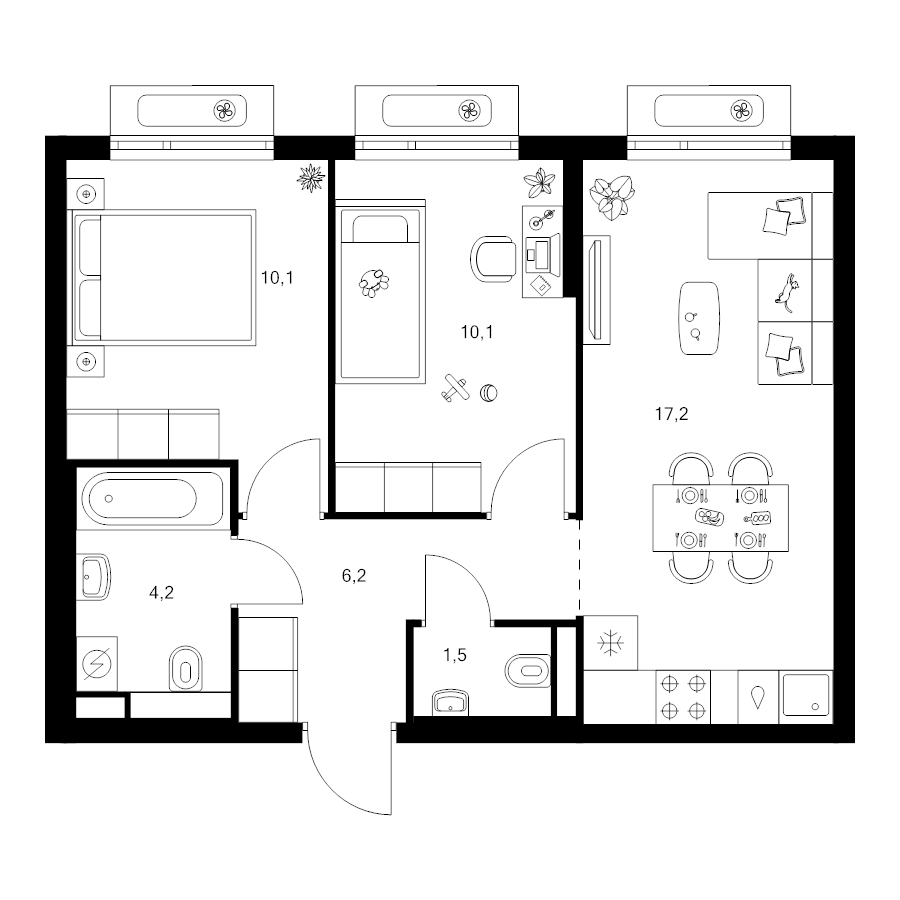 3 ккв (Евро) 49,8 м²
