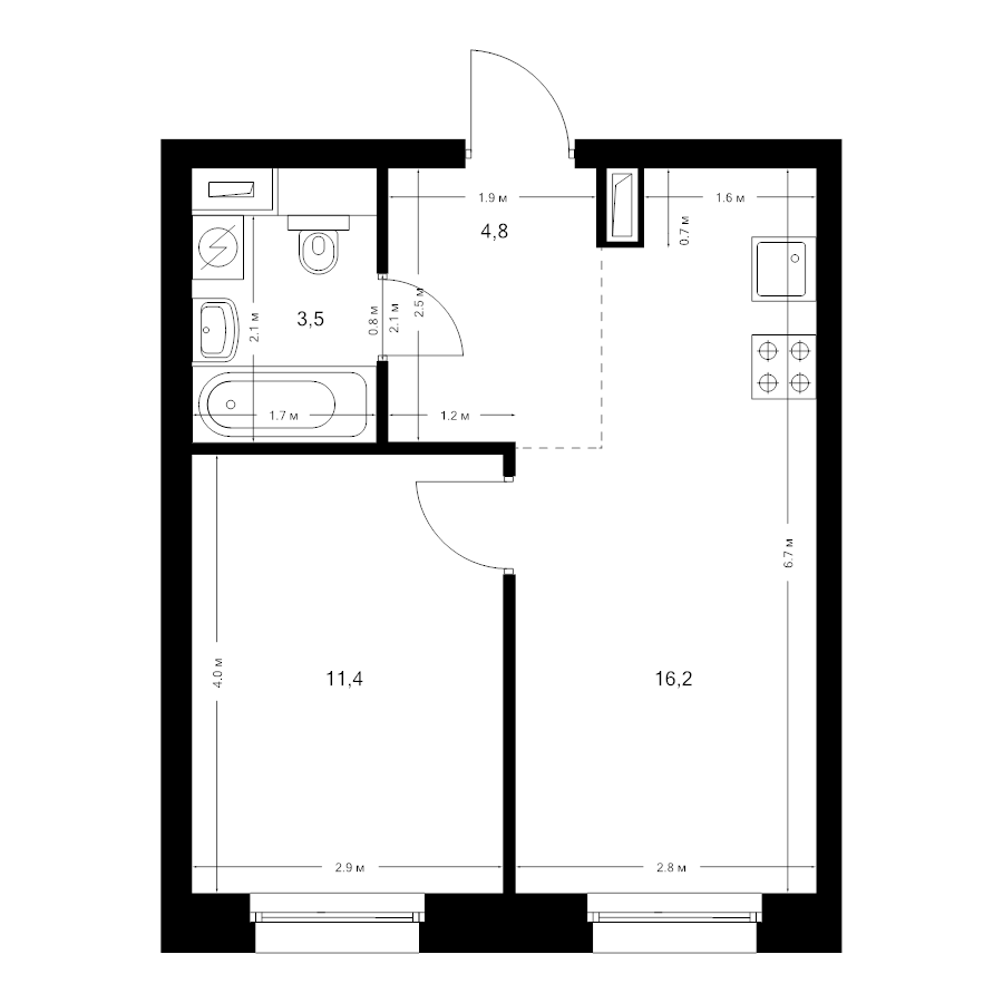 2 ккв (Евро) 35,9 м²