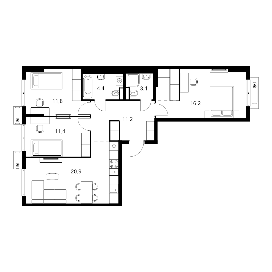 4 ккв (Евро) 82,1 м²