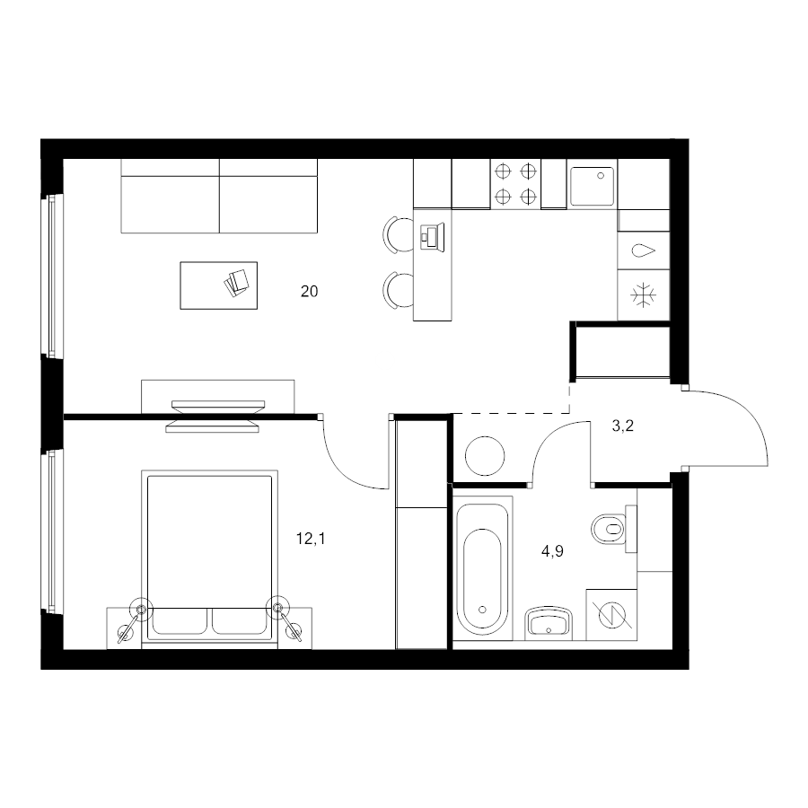 2 ккв (Евро) 40,2 м²