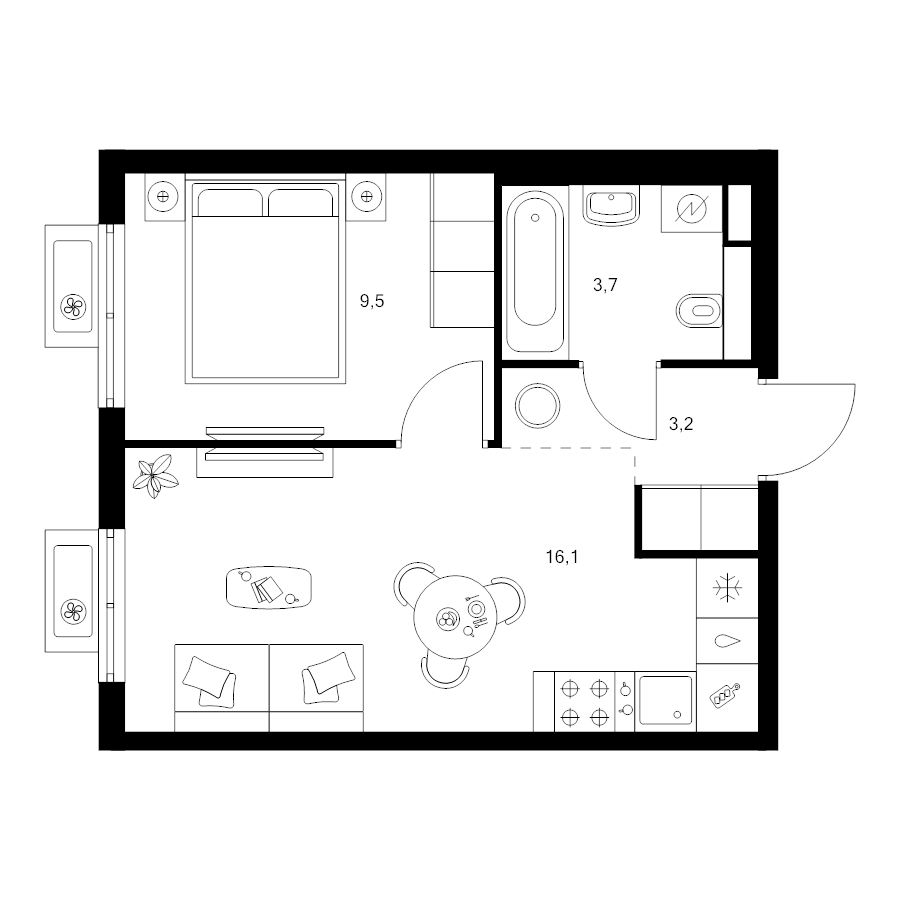 2 ккв (Евро) 32,5 м²