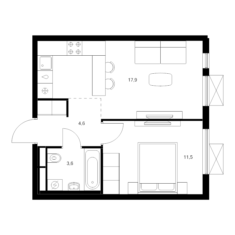 2 ккв (Евро) 37,6 м²