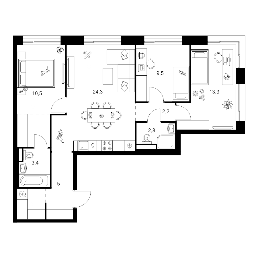 4 ккв (Евро) 77,1 м²