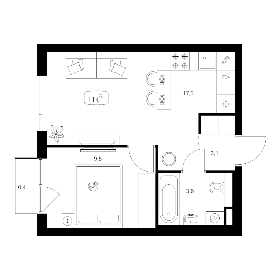 2 ккв (Евро) 34,1 м²