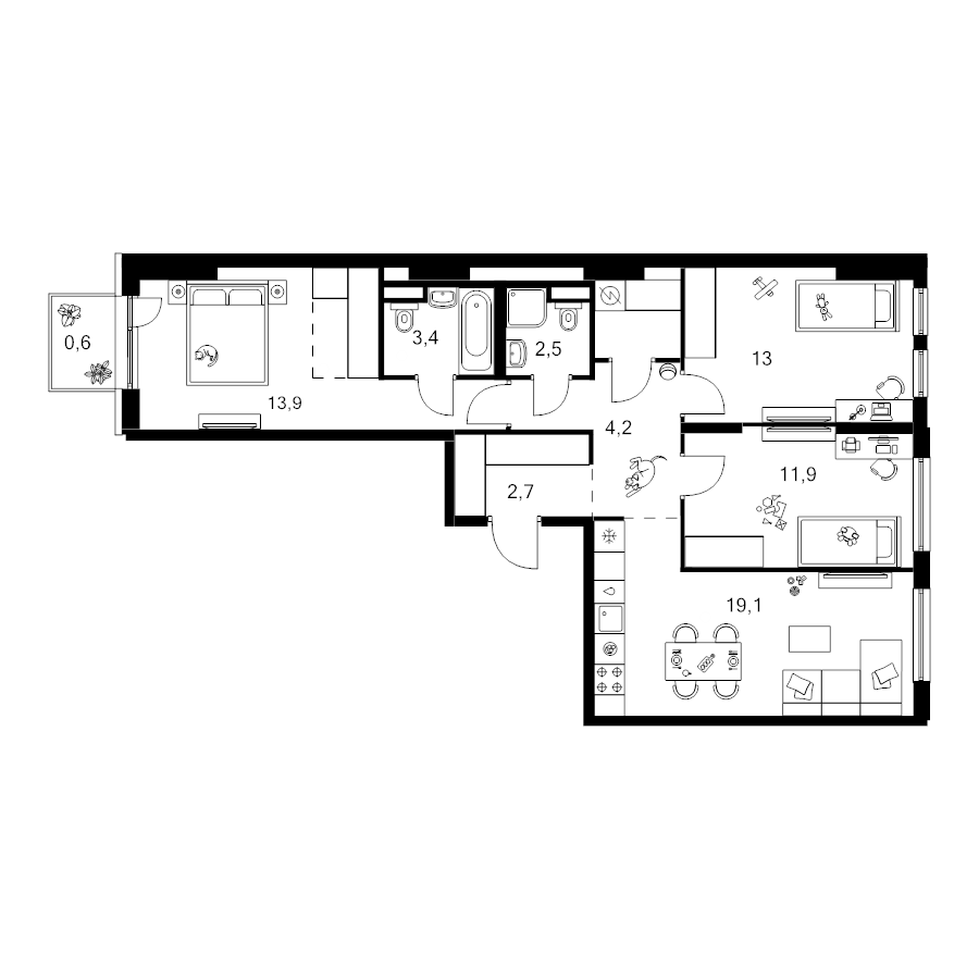 4 ккв (Евро) 80,8 м²