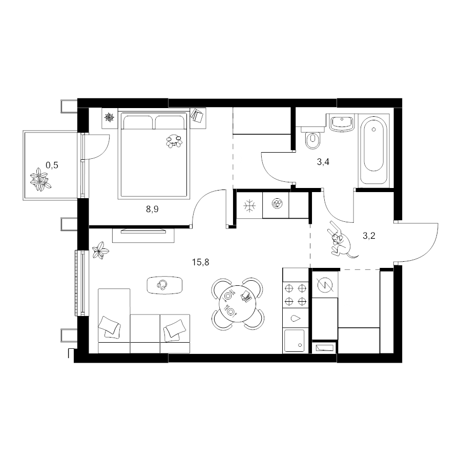 2 ккв (Евро) 37,6 м²