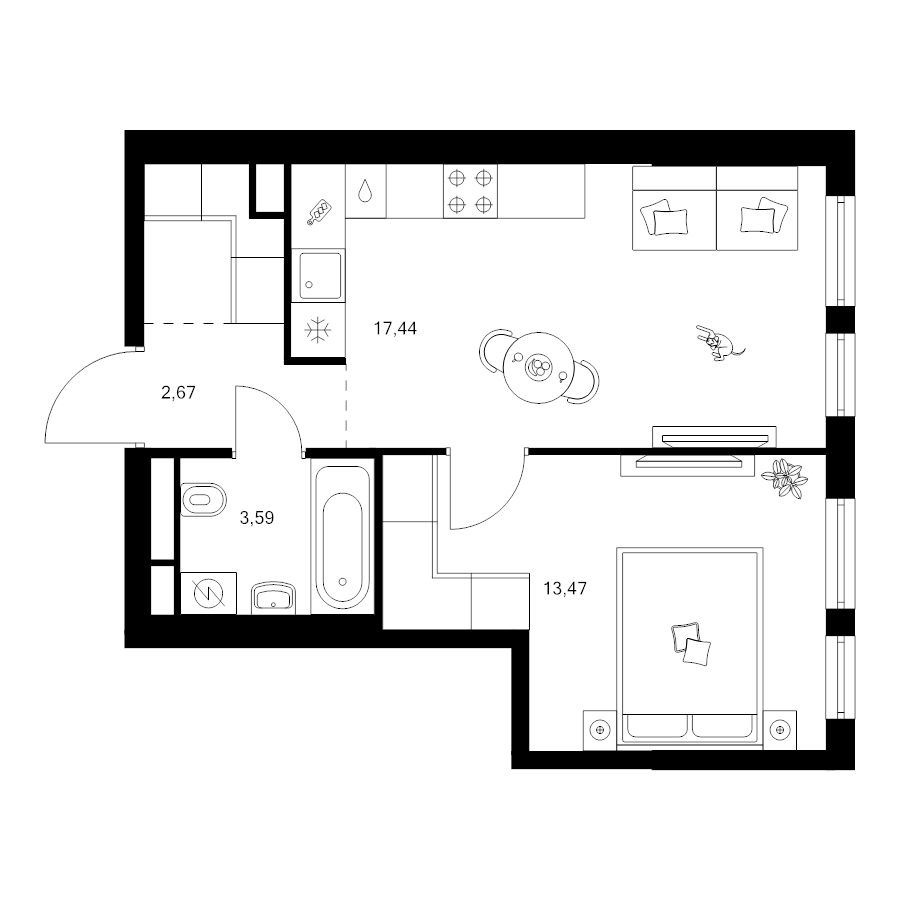 2 ккв (Евро) 39,5 м²