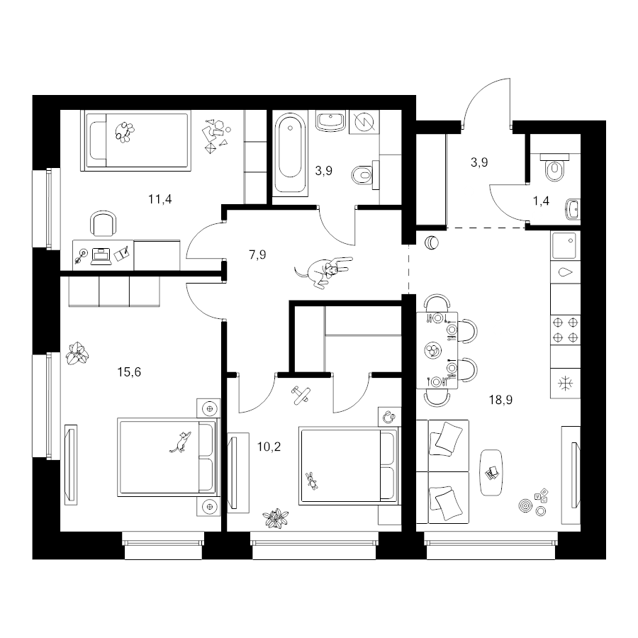 4 ккв (Евро) 75,9 м²