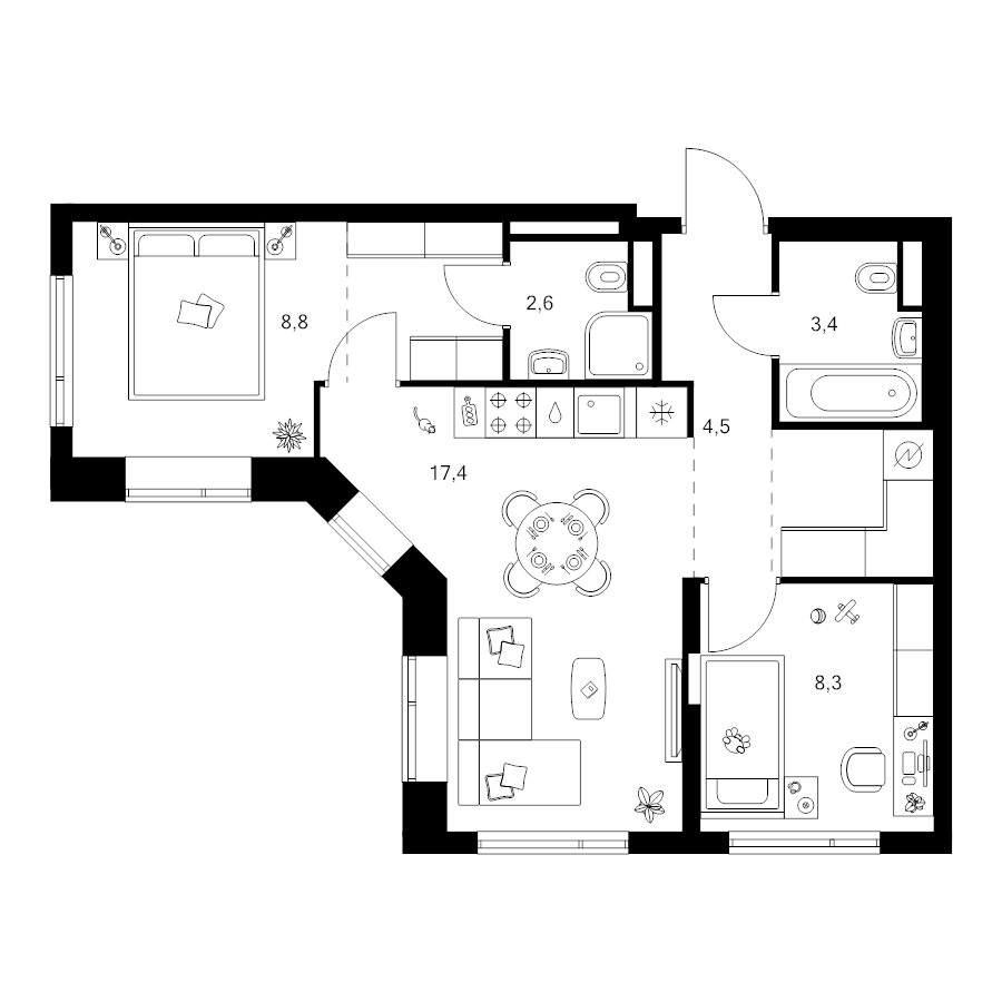 3 ккв (Евро) 51,9 м²