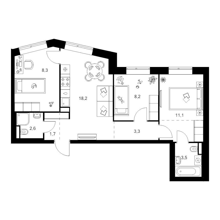 4 ккв (Евро) 60,6 м²
