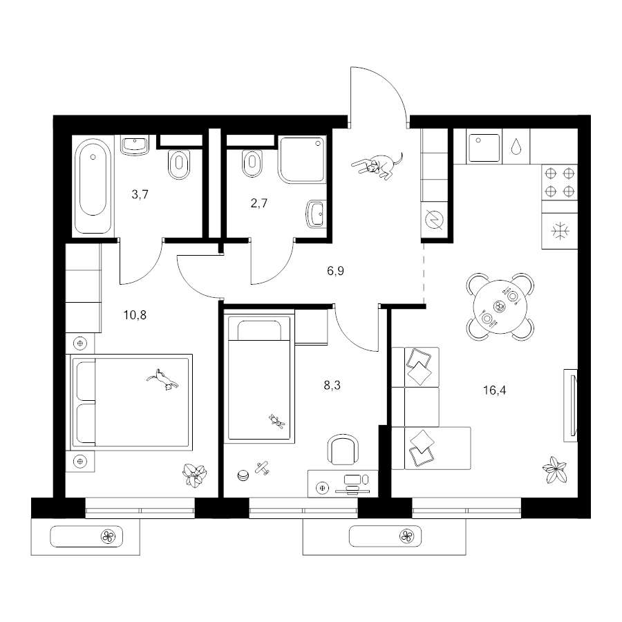 3 ккв (Евро) 48,8 м²