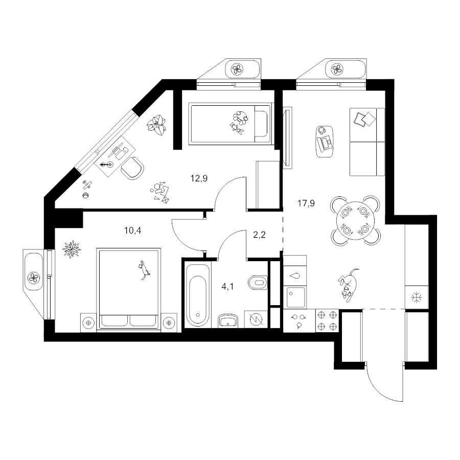 3 ккв (Евро) 50,4 м²