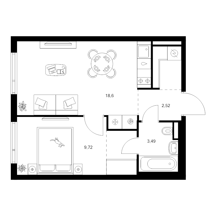 2 ккв (Евро) 39,1 м²
