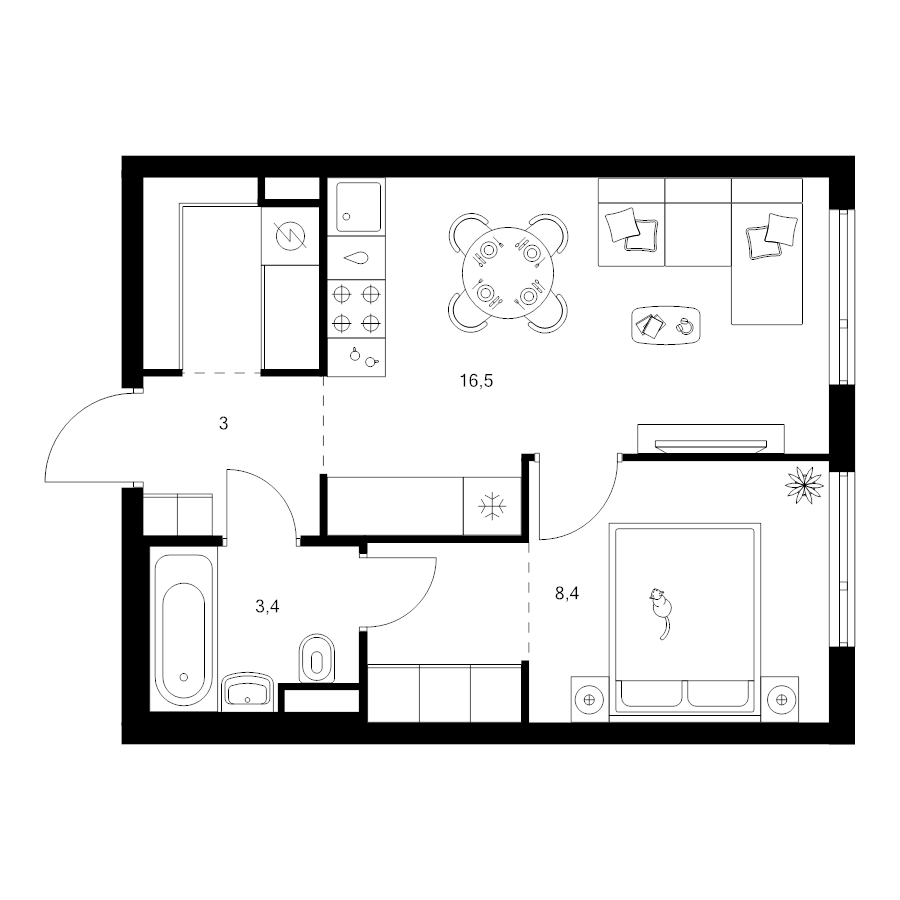 2 ккв (Евро) 37,7 м²