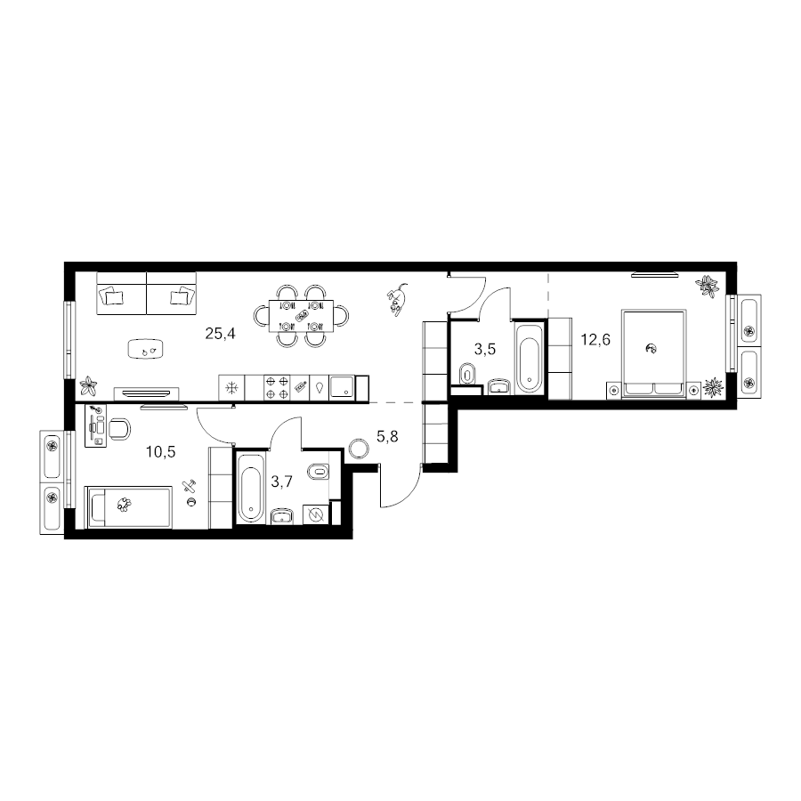 3 ккв (Евро) 63,8 м²