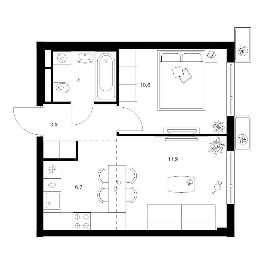 2 ккв (Евро) 37 м²