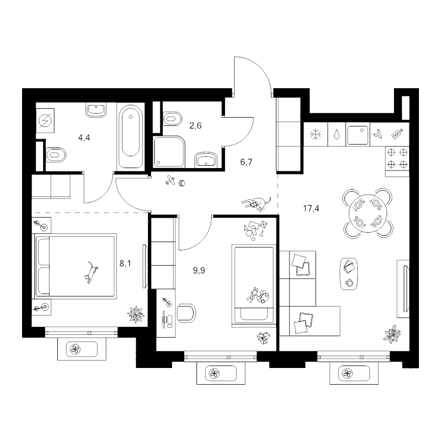 3 ккв (Евро) 51,8 м²