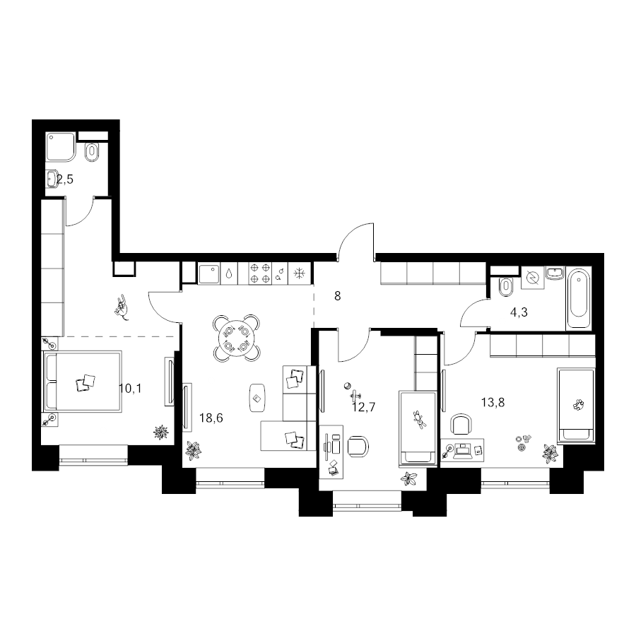4 ккв (Евро) 80 м²